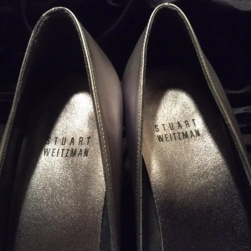 STUART WEITZMAN 2 1/2"heels 'Chantelle',Silver, Leather& lace, Crystals Size 6.5 - Picture 7 of 10